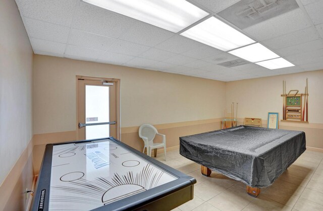 2768 Carambola Cir S Unit 301, Coconut Creek, FL 33066 - playroom with a paneled ceiling, billiards, and light tile patterned flooring