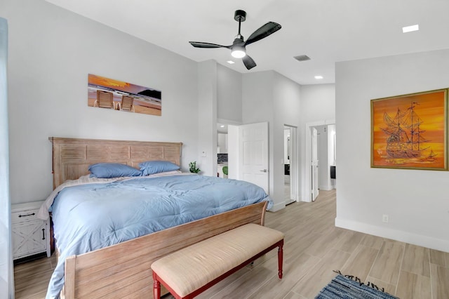 9640 Cherry Blossom Ct, Boynton Beach, FL 33437 - bedroom with light wood finished floors, baseboards, a ceiling fan, and recessed lighting