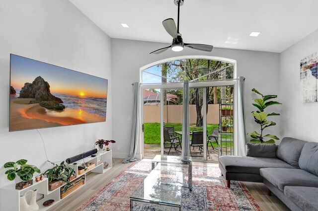 9640 Cherry Blossom Ct, Boynton Beach, FL 33437 - living area featuring a ceiling fan and wood finished floors