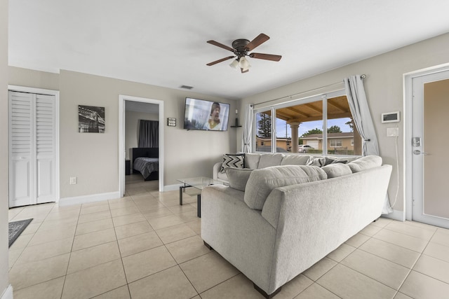 1528 Singletary Ave, Pahokee, FL 33476 - living room featuring a ceiling fan, light tile patterned floors, and baseboards