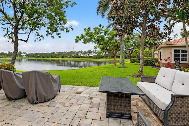 6736 Old Farm Trl, Boynton Beach, FL 33437 - view of patio with an outdoor living space and a water view
