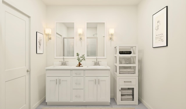 3286 Jupiter Blvd SW Unit 71, Palm Bay, FL 32909 - full bath with double vanity, a shower stall, and baseboards