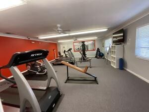 18856 Argosy Dr Unit C, Boca Raton, FL 33496 - exercise room with ceiling fan and baseboards