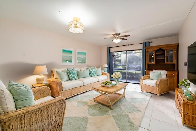 800 NW Fork Rd Unit 9-1, Stuart, FL 34994 - living room with ceiling fan and light tile patterned floors