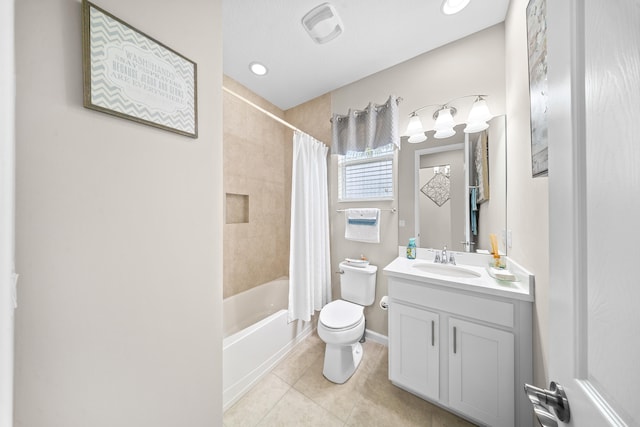 11187 SW Lake Park Dr, Port Saint Lucie, FL 34987 - full bath with tile patterned flooring, toilet, vanity, shower / bath combination with curtain, and baseboards