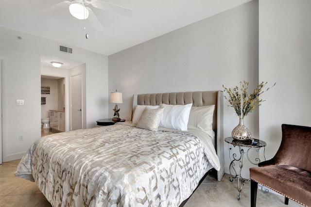 550 Okeechobee Blvd Unit 504, West Palm Beach, FL 33401 - bedroom featuring light tile patterned floors, ensuite bathroom, and ceiling fan