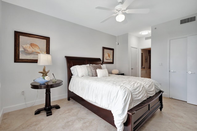 550 Okeechobee Blvd Unit 504, West Palm Beach, FL 33401 - bedroom featuring light tile patterned flooring, a ceiling fan, and baseboards