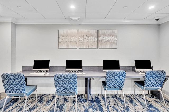 7076 Huntington Ln Unit 206, Delray Beach, FL 33446 - office area with built in desk, ornamental molding, and recessed lighting