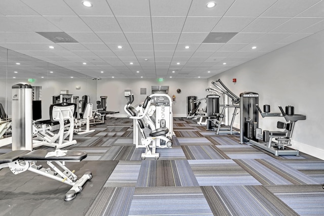 7076 Huntington Ln Unit 206, Delray Beach, FL 33446 - gym featuring carpet, recessed lighting, and a drop ceiling