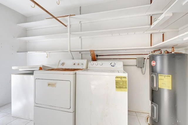 5800 Fernley Dr W Unit 51, Greenacres, FL 33415 - laundry room featuring water heater, washer and dryer, and light tile patterned floors