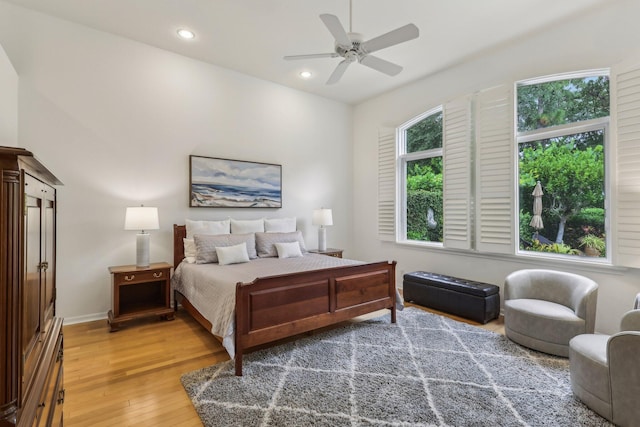 139 Sedona Way, Palm Beach Gardens, FL 33418 - bedroom with light wood-style floors, baseboards, recessed lighting, and a ceiling fan