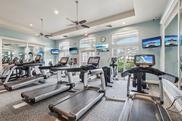 139 Sedona Way, Palm Beach Gardens, FL 33418 - workout area with a ceiling fan, recessed lighting, and a raised ceiling