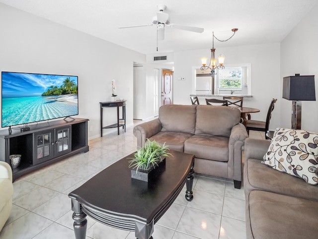 715 Lori Dr Unit 213, Palm Springs, FL 33461 - living room with a chandelier, a ceiling fan, and light tile patterned floors