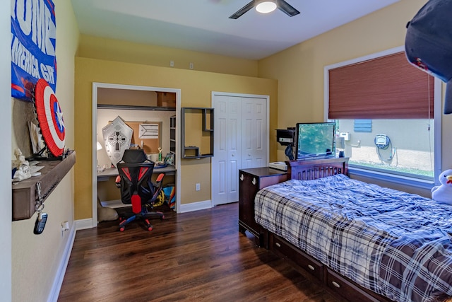 473 SW Dagget Ave, Port Saint Lucie, FL 34953 - bedroom with wood finished floors, baseboards, and a ceiling fan