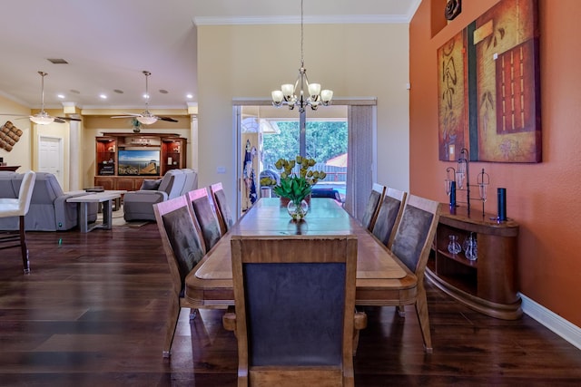 473 SW Dagget Ave, Port Saint Lucie, FL 34953 - dining room with a chandelier, ceiling fan, wood finished floors, ornamental molding, and recessed lighting