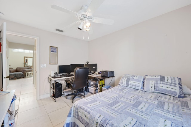 1071 Delray Lakes Dr, Delray Beach, FL 33444 - bedroom with light tile patterned floors, an office area, ceiling fan, and baseboards