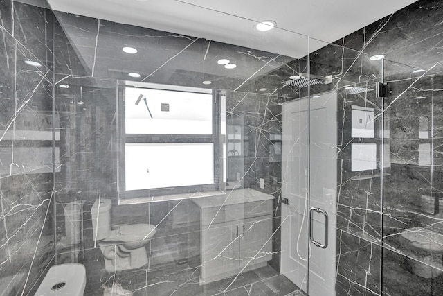 220 Walton Blvd, West Palm Beach, FL 33405 - bathroom featuring toilet, a shower stall, healthy amount of natural light, and recessed lighting