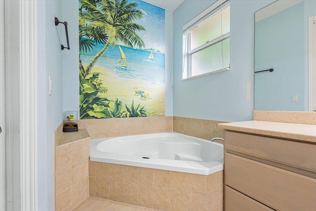 1456 SW Del Rio Blvd, Port Saint Lucie, FL 34953 - bathroom with vanity, a garden tub, and tile patterned floors