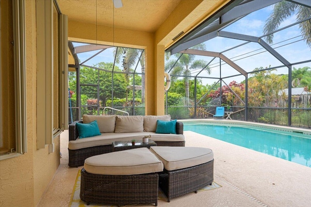 1456 SW Del Rio Blvd, Port Saint Lucie, FL 34953 - swimming pool with a patio area, an outdoor hangout area, and a lanai