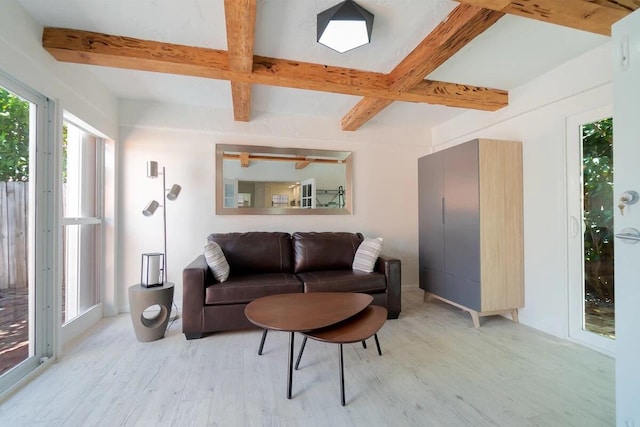 616 Claremore Dr Unit 1, 2, 3, West Palm Beach, FL 33401 - living area with light wood finished floors, coffered ceiling, and beam ceiling