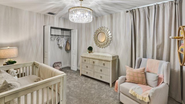 1681 Whistlegrass Ln, Loxahatchee, FL 33470 - carpeted bedroom featuring a chandelier and a closet