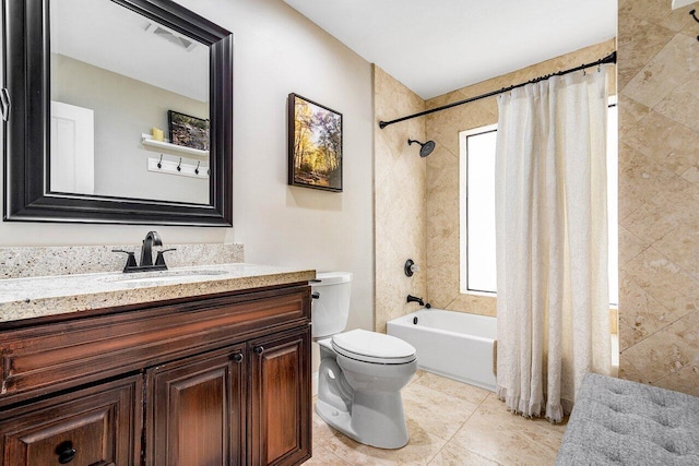 2626 NW 42nd St, Boca Raton, FL 33434 - full bathroom with toilet, shower / bathtub combination with curtain, vanity, and tile patterned flooring
