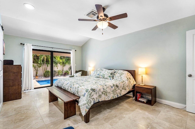 2626 NW 42nd St, Boca Raton, FL 33434 - bedroom featuring access to exterior, baseboards, and ceiling fan