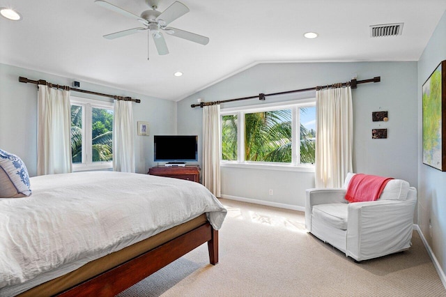 310 NW 18th St, Delray Beach, FL 33444 - bedroom featuring lofted ceiling, light carpet, multiple windows, baseboards, and recessed lighting
