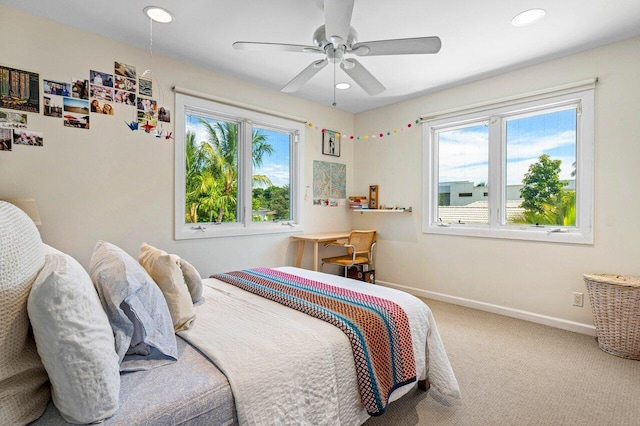 310 NW 18th St, Delray Beach, FL 33444 - carpeted bedroom featuring multiple windows, recessed lighting, baseboards, and a ceiling fan