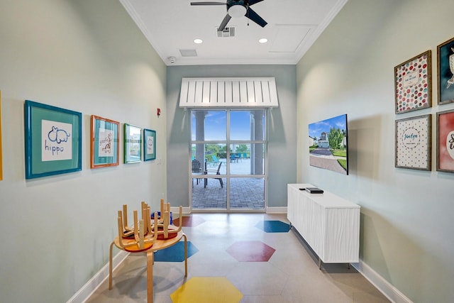 12623 NW Copper Creek Dr, Port Saint Lucie, FL 34987 - hall featuring baseboards, recessed lighting, ornamental molding, and tile patterned floors
