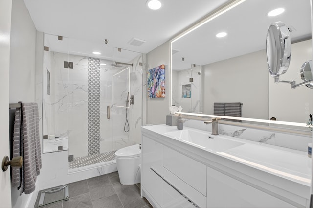 6815 Willow Wood Dr Unit 4022, Boca Raton, FL 33434 - full bathroom featuring toilet, a marble finish shower, vanity, and recessed lighting