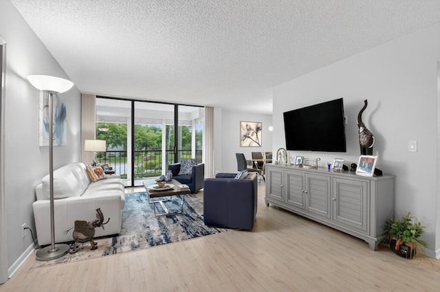 6815 Willow Wood Dr Unit 4022, Boca Raton, FL 33434 - living area featuring wood finished floors, a textured ceiling, expansive windows, and baseboards