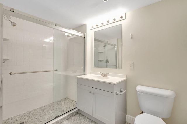 3693 NW Adriatic Ln, Jensen Beach, FL 34957 - bathroom featuring a stall shower, toilet, and vanity