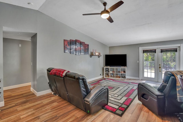 4641 Wadita Ka Way, West Palm Beach, FL 33417 - living area with lofted ceiling, french doors, ceiling fan, wood finished floors, and baseboards