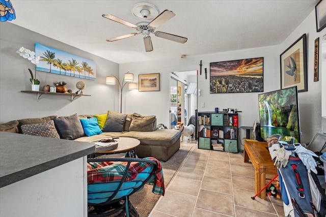 208 Olson Ave, Fort Pierce, FL 34946 - living room with a ceiling fan and light tile patterned floors