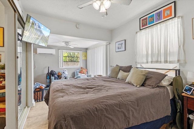 208 Olson Ave, Fort Pierce, FL 34946 - bedroom with a wall unit AC, a ceiling fan, and light tile patterned flooring