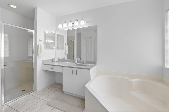 23440 Serene Meadow Dr S, Boca Raton, FL 33428 - full bath with a garden tub, a stall shower, vanity, and tile patterned floors