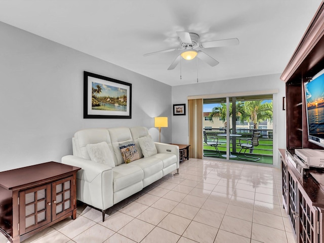 9855 Sandalfoot Blvd Unit 320, Boca Raton, FL 33428 - living room with light tile patterned floors and ceiling fan