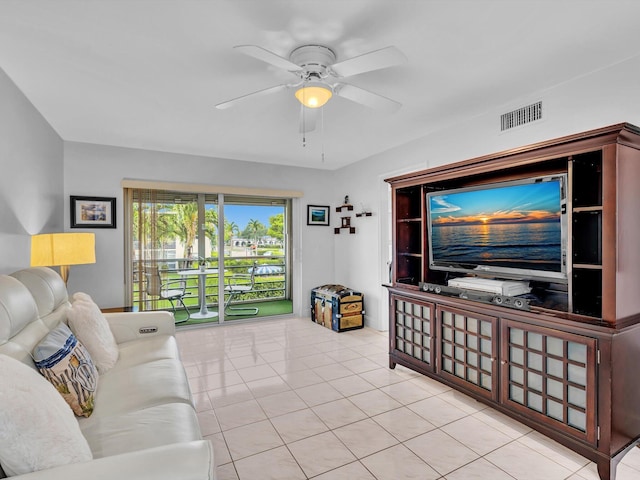 9855 Sandalfoot Blvd Unit 320, Boca Raton, FL 33428 - living room with tile patterned floors and ceiling fan