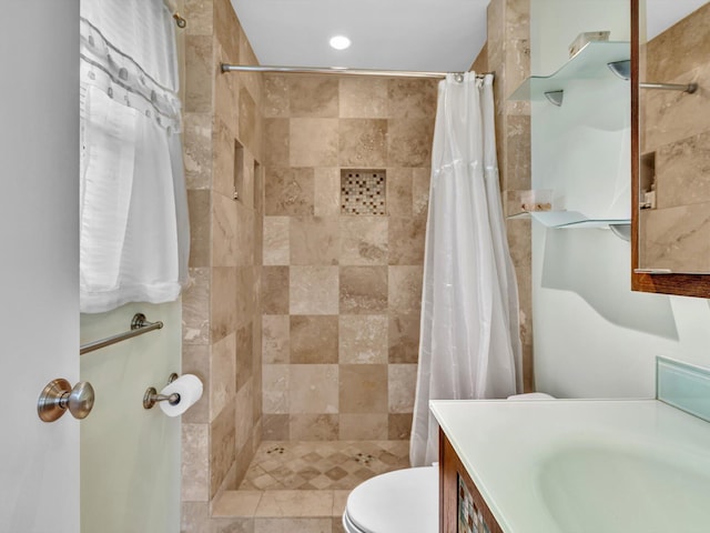 9855 Sandalfoot Blvd Unit 320, Boca Raton, FL 33428 - bathroom with vanity, tiled shower, and recessed lighting