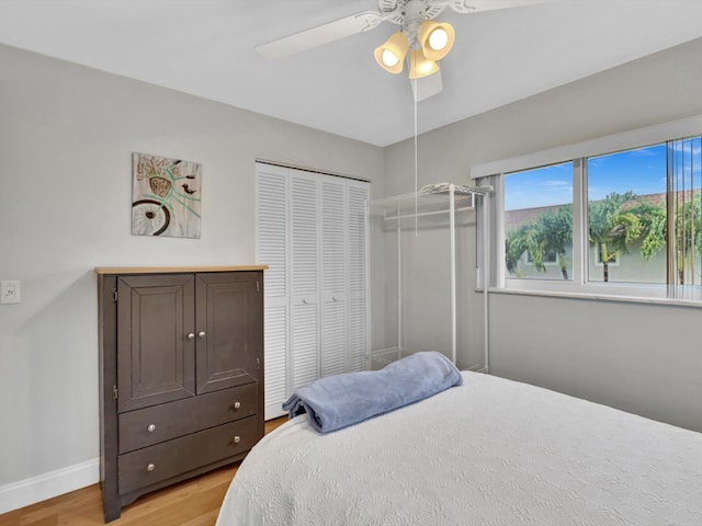 9855 Sandalfoot Blvd Unit 320, Boca Raton, FL 33428 - bedroom featuring light wood-style flooring, a closet, and ceiling fan