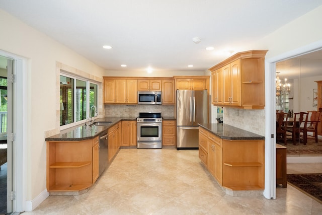 2413 NW 26th St, Boca Raton, FL 33431 - kitchen featuring open shelves, appliances with stainless steel finishes, a sink, healthy amount of natural light, and recessed lighting
