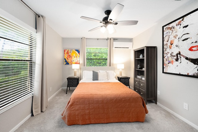 2413 NW 26th St, Boca Raton, FL 33431 - bedroom with an AC wall unit, carpet, baseboards, and ceiling fan