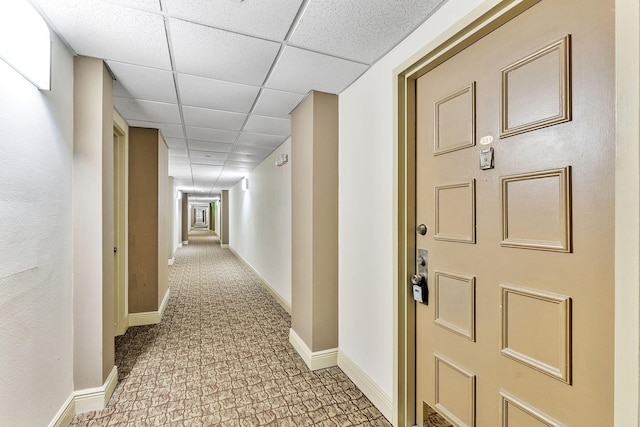 1009 N Ocean Blvd Unit 511, Pompano Beach, FL 33062 - corridor with light carpet, a paneled ceiling, and baseboards
