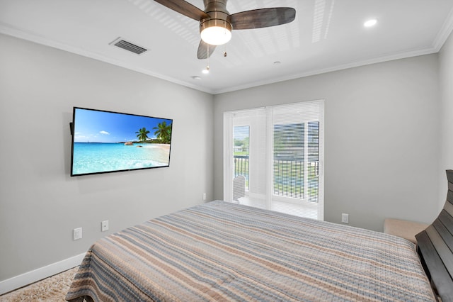 388 Tuscany G 388, Delray Beach, FL 33446 - bedroom with ornamental molding, recessed lighting, ceiling fan, baseboards, and carpet