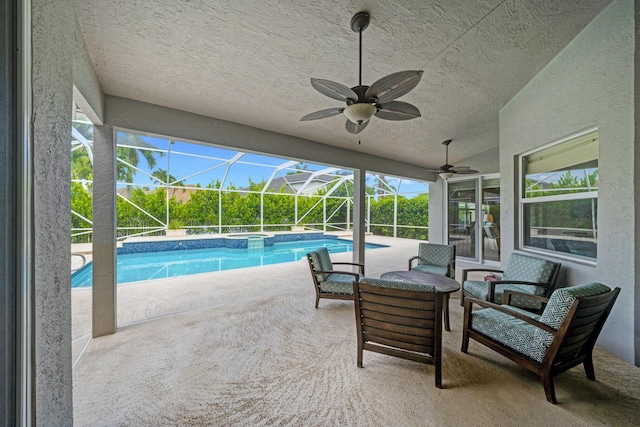 21480 Halstead Dr, Boca Raton, FL 33428 - view of pool with a patio, a ceiling fan, a lanai, and a pool with connected hot tub