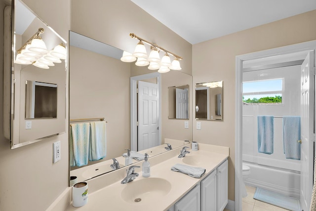 21480 Halstead Dr, Boca Raton, FL 33428 - bathroom with double vanity, tile patterned floors, and shower / bath combination