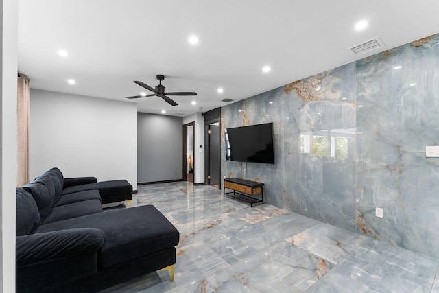 1772 SW Commodore Pl, Palm City, FL 34990 - living area featuring light marble finish floors, recessed lighting, and a ceiling fan