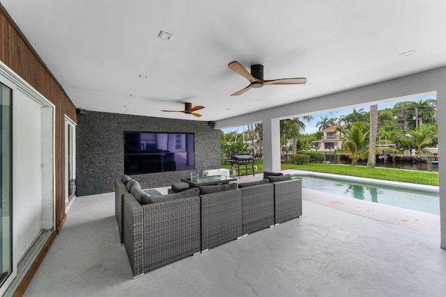 1772 SW Commodore Pl, Palm City, FL 34990 - view of patio featuring outdoor lounge area, ceiling fan, and an outdoor pool