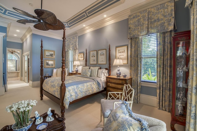 7656 Steeplechase Dr, Palm Beach Gardens, FL 33418 - carpeted bedroom with ornamental molding, baseboards, and recessed lighting